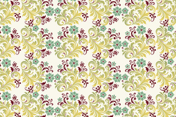 abstract vintage floral seamless pattern with ikat and botanical motifs for fabric wallpaper and fashion textile all over textured flower blossom design