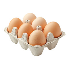 Fresh brown eggs in a carton on a transparent background, ideal for cooking and baking in various recipes, eggs in pack isolated on transparent background