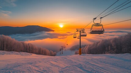 Skiing adventure at sunrise mountain resort scenic landscape winter
