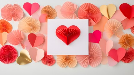 Obraz premium Paper Hearts and Fans Valentines Day Decor