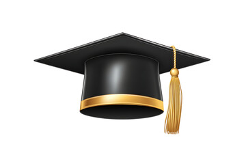 Black graduation cap with gold tassel on a white isolated on white background.PNG