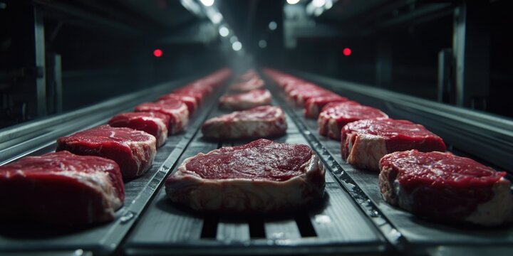 Conveyor Belt with Raw Meat