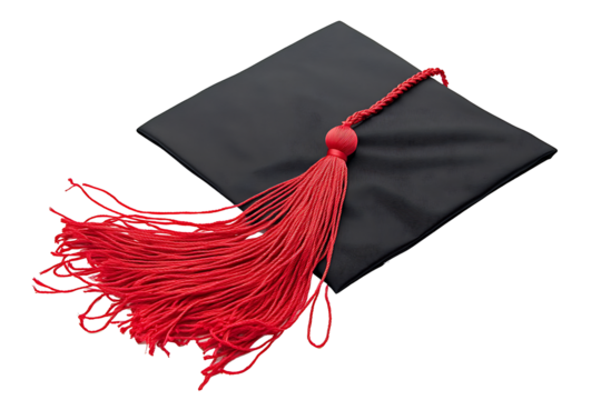 graduation cap with a red tassel on white background.PNG