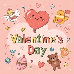 Happy valentine's day typography card design with various lovely ornaments.