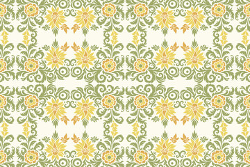 seamless floral pattern vintage ornament for fabric design and wallpaper with traditional ethnic ikat motifs and abstract botanical textures