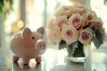 Obraz premium Piggy Bank with Flowers