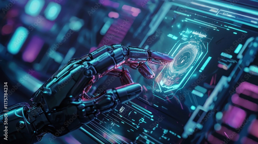 Aufkleber robotic hand interacting with futuristic interface: a glimpse into advanced technology