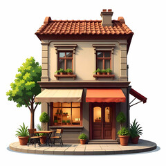 Street cafe building or coffee shop on a transparent background