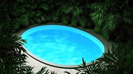 Fototapeta premium Serene pool surrounded by lush greenery in a tranquil setting.