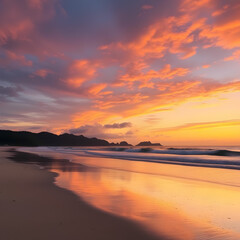 Sunset scenery of matama beach in oita