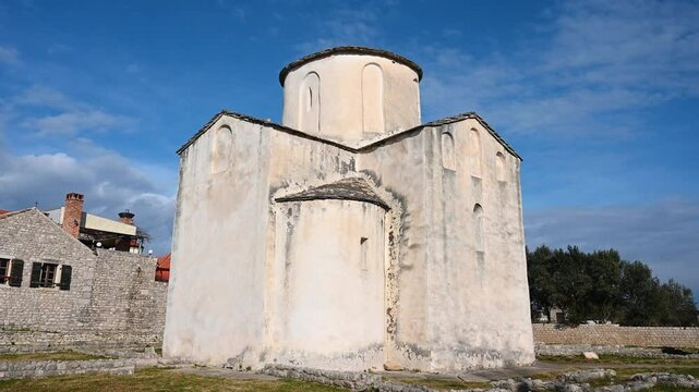 Old church in Nin, Croatia. The Church of the Holy Cross from 9th century. 