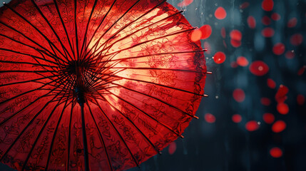 Celebrating chinese new year with a red umbrella in a vibrant festival setting cultural embrace artistic capture
