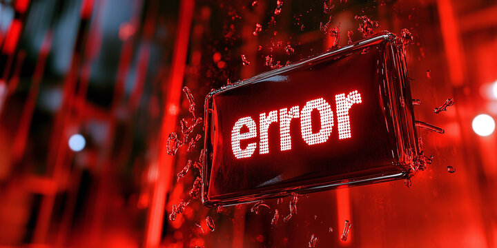 Digital display of the word "error" in red, surrounded by liquid splashes, creating a striking and intense technological theme.