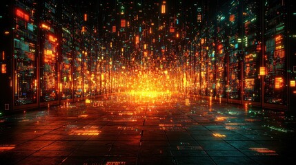 Fototapeta premium Digital Data Stream: A Cyberpunk Server Room