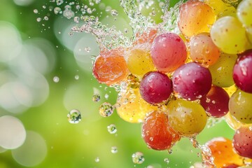 Dynamic Juice Droplets Exploding Amidst a Green Background