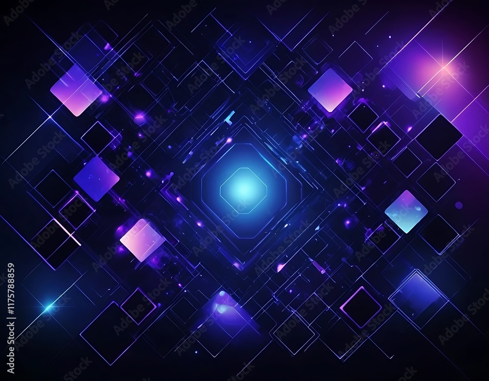 Poster abstract digital network system design featuring glowing squares
