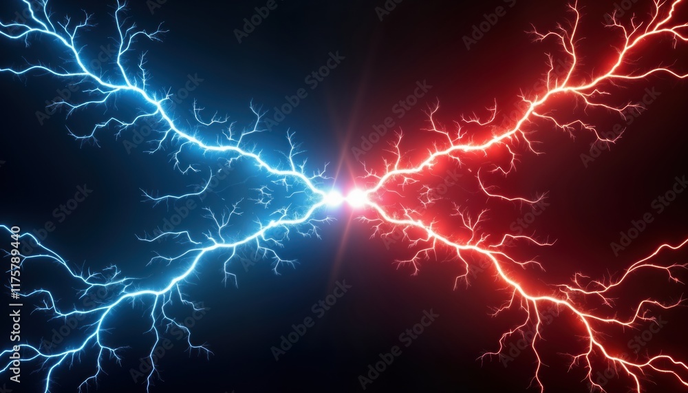 Aufkleber abstract graphic design with clashing blue, red lightning bolts. energy, power. dynamic contrasting 