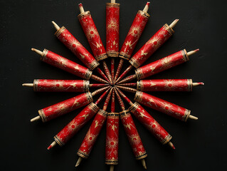 Firecrackers in decorative pattern celebrate chinese new year festive atmosphere artistic display unique perspective