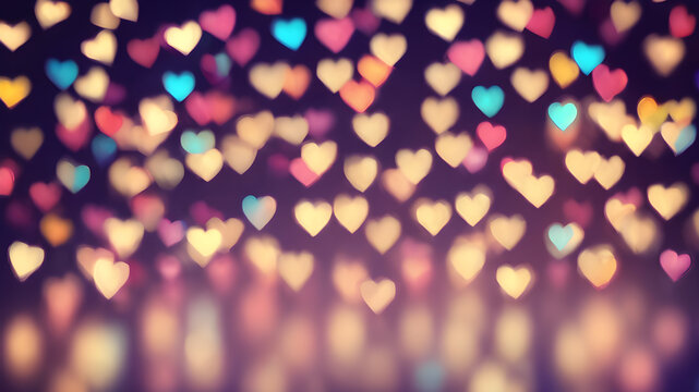  Love symbol heart shpaes in  colorful bokeh lights, concept for Valentine's Day, wedding etc. AI generated image