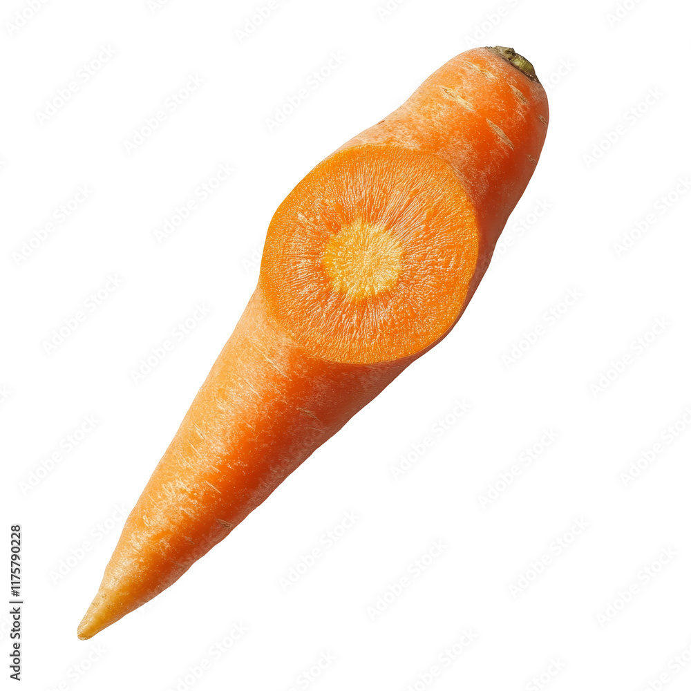 Poster freshly sliced carrot on a clean transparent background highlighting its vibrant orange color and un