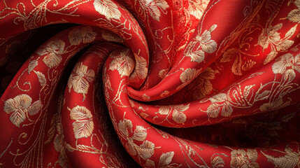 Celebrating chinese new year with exquisite red silk fabric embroidery patterns in vibrant cultural display