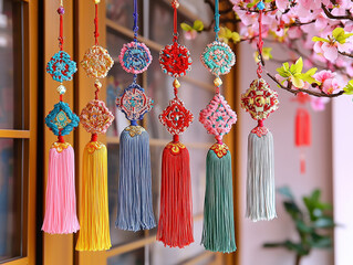 Celebrating chinese new year with traditional knot decorations in a festive home environment