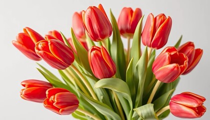 Naklejka premium Bouquet of red tulips on light gray background
