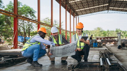 Engineer checking building strength and foundations, showing construction. Worker in construction site.