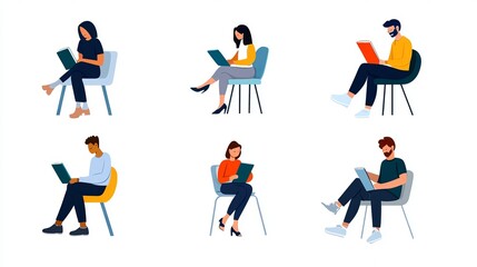 Diverse young people from various cultures reading books Flat vector illustration celebrating World Book Day or Book Week