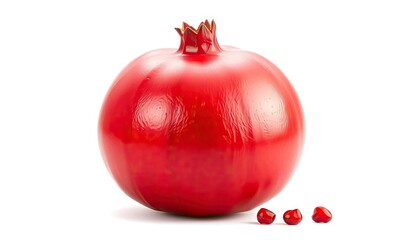 Single ripe pomegranate fruit against white background