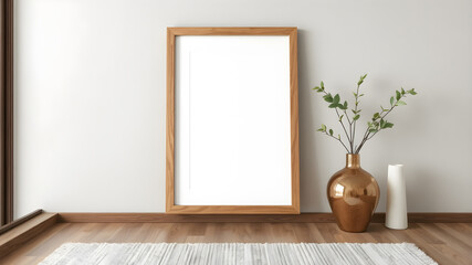 Realistic border wooden rectangular natural frame with shadow. Empty wooden frame boarder for presentations