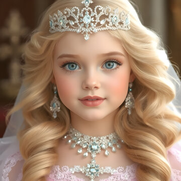 Una linda rubia con hermosos caireles y una gran tiara