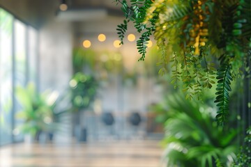 Lush greenery in a bright, modern interior space. Plants and natural light create a calming atmosphere.