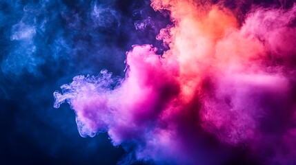 Naklejka premium Vivid Pink Blue and Orange Smoke Swirling in Darkness