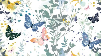 Ethereal Butterfly Sanctuary A Whimsical Botanical Landscape of Graceful Flutters and Pastel Impressions