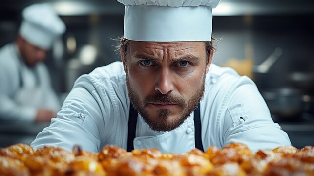 Expert Chef Showcasing Culinary Skills in Gourmet Kitchen - Powered by Adobe