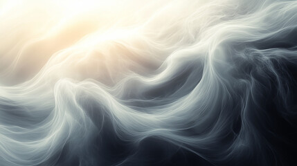 An abstract background featuring delicate fibers floating gracefully in wave-like patterns, softly illuminated by gentle gray light.