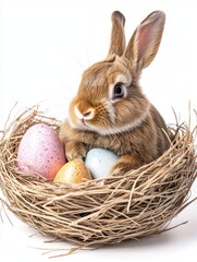 Rabbit in Nest with Eggs