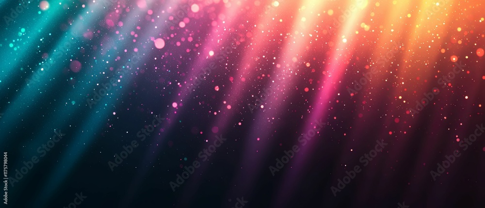 Poster vibrant beams of light with sparkling particles on a dark background. background lighting enhancemen