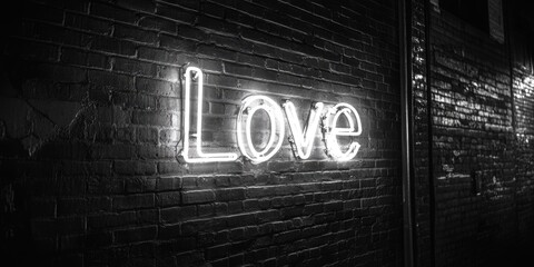 Love neon sign on brick wall