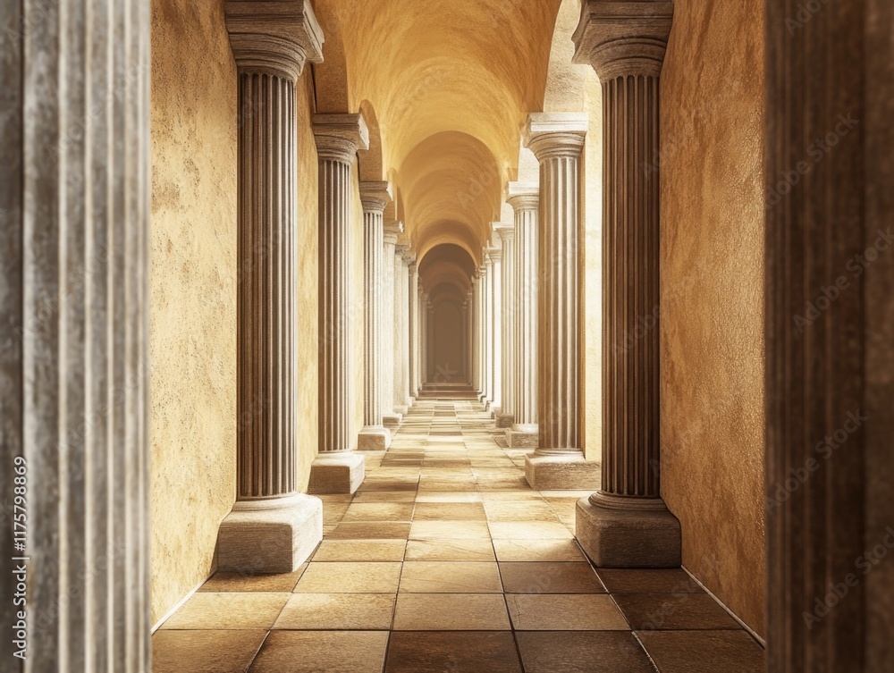 Wall mural Hallway with columns and tiles