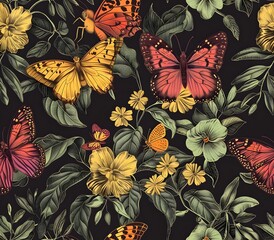 Vibrant Butterfly Ensemble in Vintage Botanical