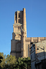 Sainte-Secile Cathedral in Albi, France, under clear blue skies
