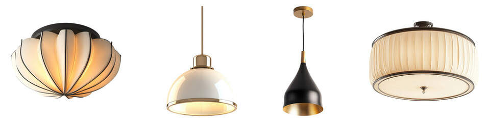 Ceiling lamp isolated on transparent background, Set of