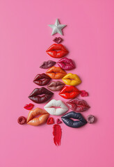 Holiday Kisses: Christmas Tree Created with Colorful Lipstick Prints