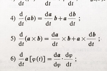 Mathematical Formulas and Vector Calculations: Close-Up of Differentiation Rules, Vector Equations