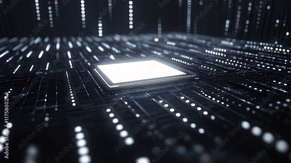 Poster illuminated microchip on circuit board. (1)