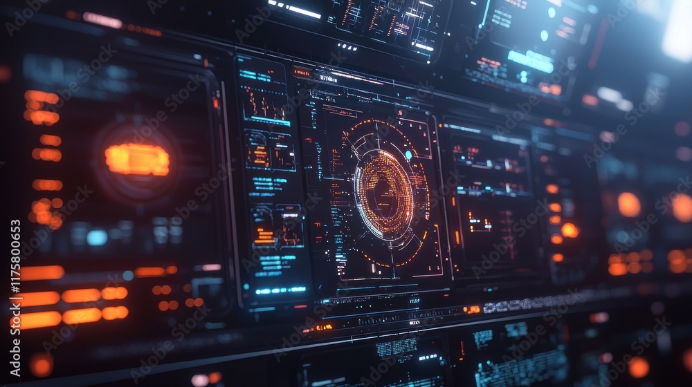 Poster futuristic tech interface: digital world visualization
