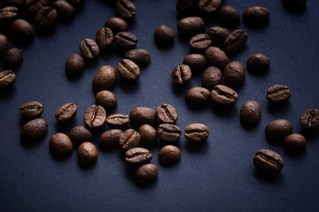 Coffee beans. Low key. Close up.