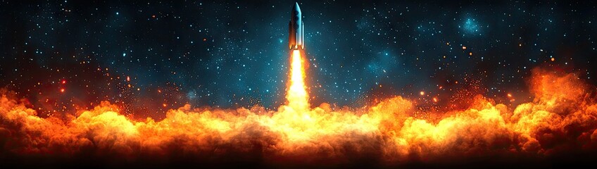 Obraz premium A digital concept of a rocket launching from green leaves, symbolizing innovation, growth, and sustainability in technology.